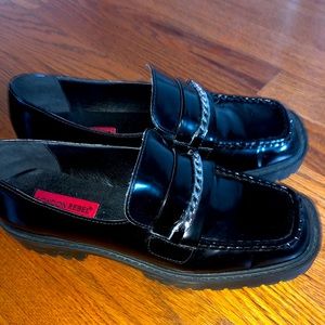 Black chunky penny loafers